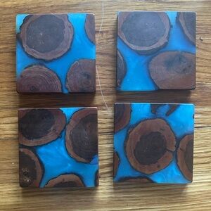 Artist made resin and cherry Wood Coasters Set